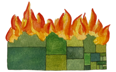 Teaser image showing a watercolor painting of a data visualization catching fire.
